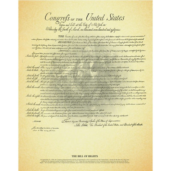 The Bill of Rights, unframed document