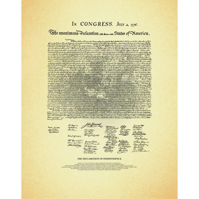 The Declaration of Independence, unframed document